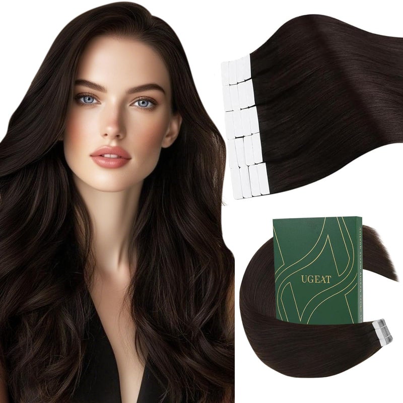 Ugeat Tape in Hair Extensions Human Hair Dark Brown Seamless Invisible Tape in Hair Extensions Brown Color Lightweight Straight Long Real Remy Human Hair for Girl Party Wear 22Inch 20Pcs 50G - Image 1